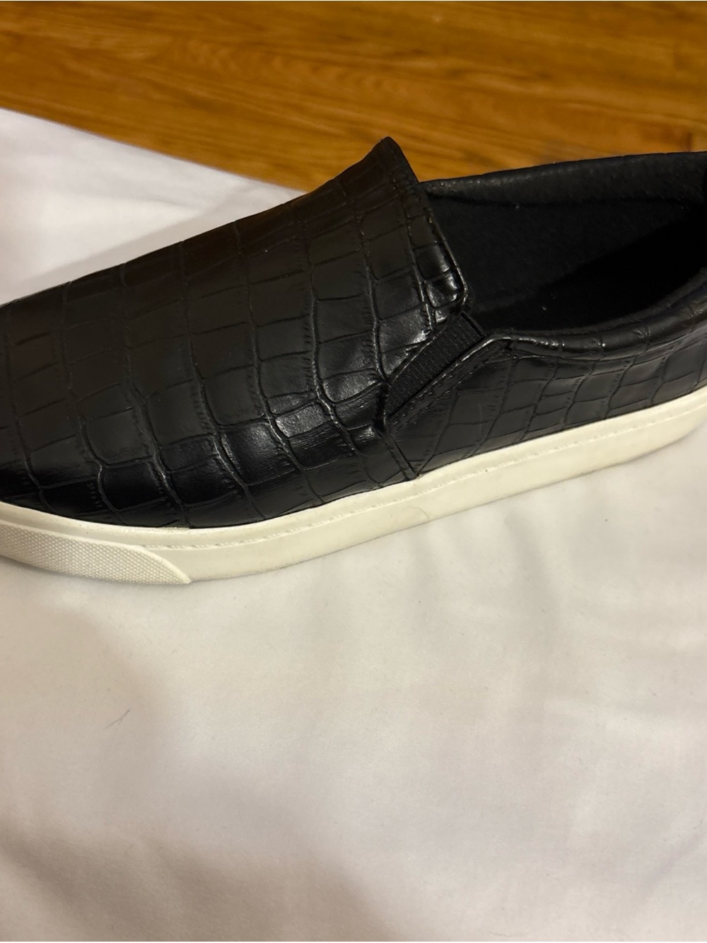 Soda Black Croc-Embossed Slip-On Sneakers with White Sole